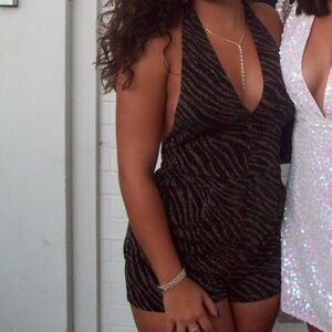 Zara Black and Gold Halter Romper